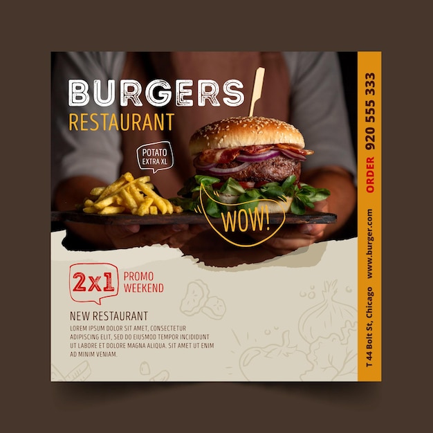 Шаблон квадратного флаера ресторана Burgers