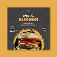 Free vector burgers restaurant squared flyer template