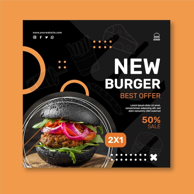 Burgers restaurant squared flyer template