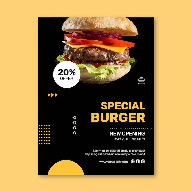 Vettore gratuito modello di poster verticale ristorante hamburger