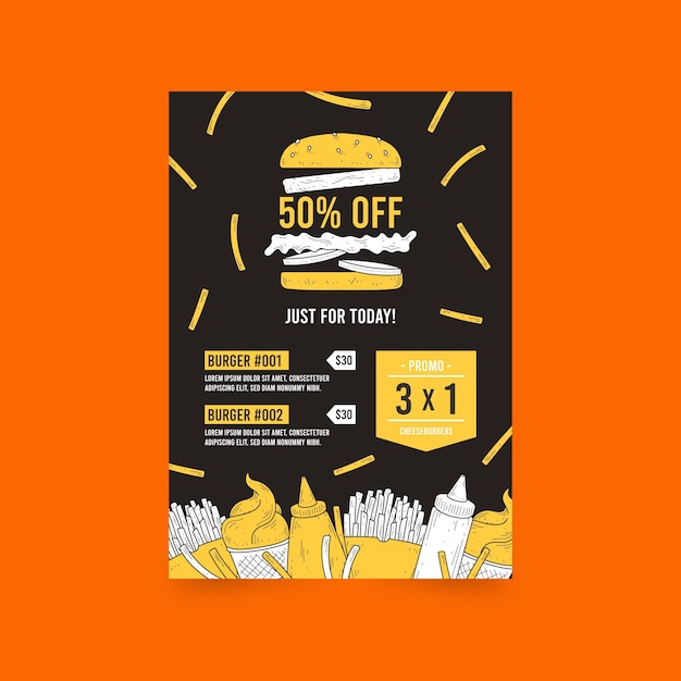 Free vector burgers sale flyer template