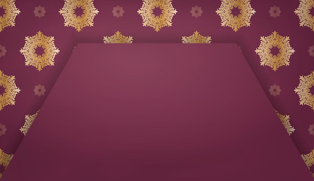 Burgundy background with mandala gold ornament and place for logo or text Premium Vector