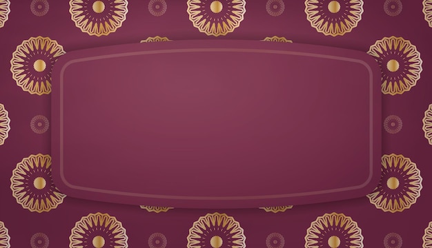 Бордовый шаблон баннера с индийским золотым узором для дизайна под вашим логотипом или текстом Premium векторы