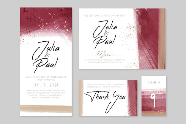 Free vector burgundy and golden wedding stationery