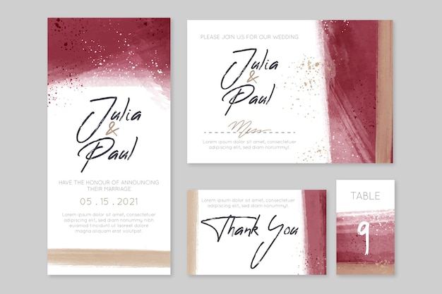 Burgundy and golden wedding stationery