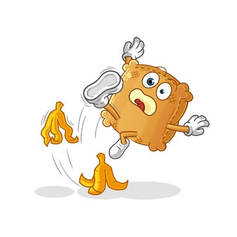 Burlap sack slipped on banana. cartoon mascot vector