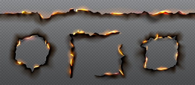 Free vector burn edge paper hole corner fire texture effect