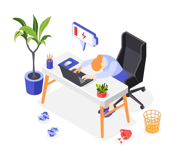 Burn-out syndrome isometric illustration Free Vector