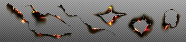 Free vector burn paper holes and borders burnt pages set