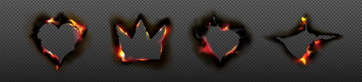 Free Vector burn paper holes and borders heart and crown shape