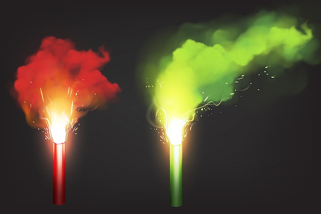 Free vector burn red and green flare, emergency signal light