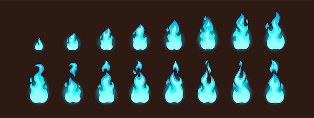 시퀀스가 있는 d 애니메이션 또는 비디오 게임 벡터 만화 애니메이션 스프라이트 시트에 대한 불타는 파란 불
