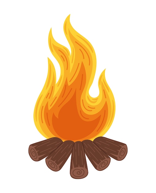 Free vector burning campfire flame icon isolated