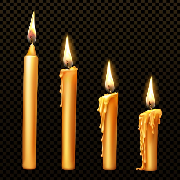 Burning candle, dripping or flowing wax, realistic