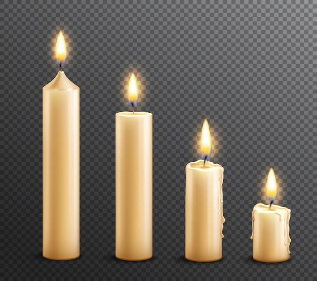 Бесплатное векторное изображение Горящие свечи реалистичный прозрачный фон