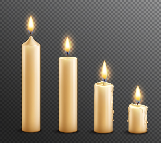 Burning candles realistic transparent background