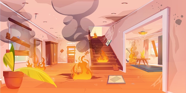 Free vector burning fire inside home accident scene