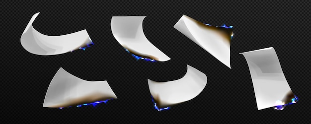 Бесплатное векторное изображение Горящие бумажные листы с голубым огнем летят в воздухе