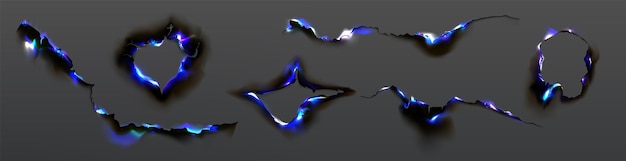 Бесплатное векторное изображение Обожженные края и дыры в бумаге синим огнем