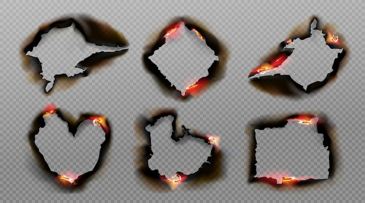Free Vector burnt holes in paper with fire and black ash