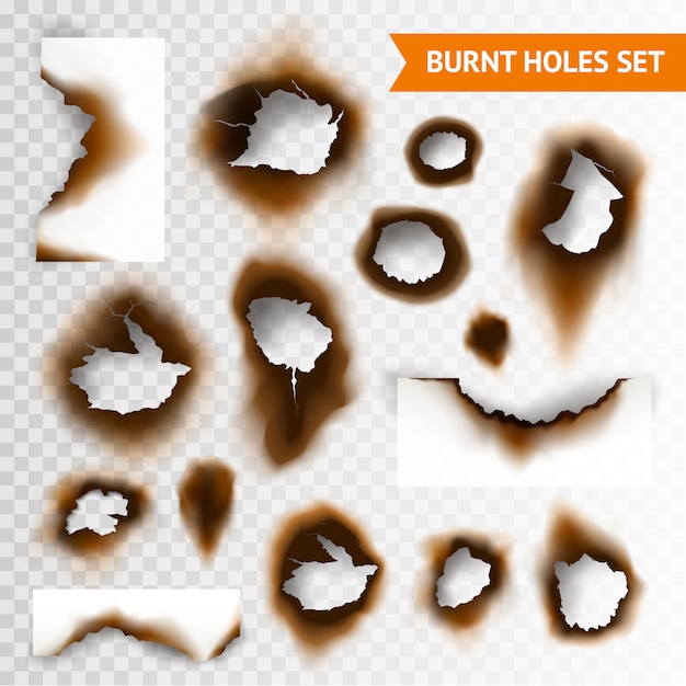 Бесплатное векторное изображение Набор сгоревших отверстий