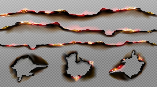 Free vector burnt paper edges with fire and black ash