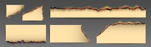 Эффект края обожженной пергаментной бумаги с вектором огня