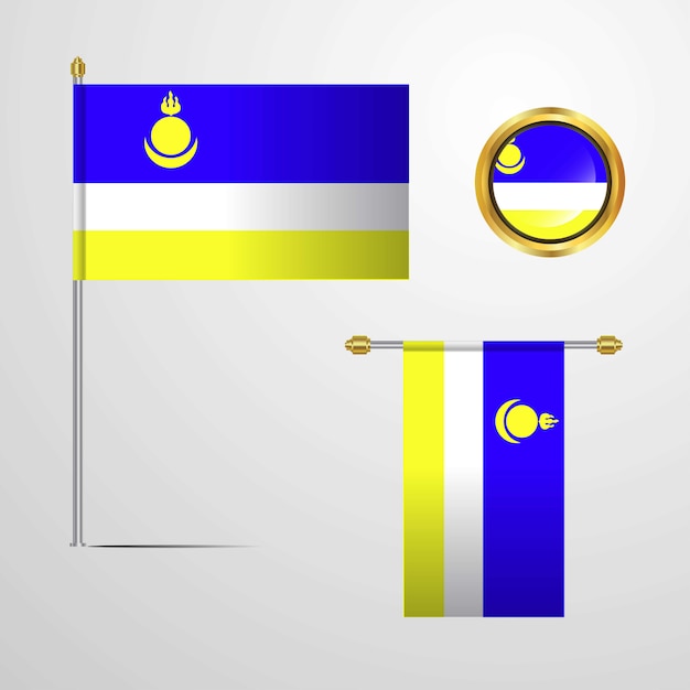 Buryatia waving Flag design with badge vector