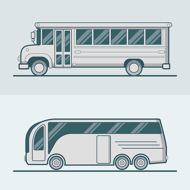 Free vector bus school tourist intracity schoolbus lineart line art road transport set.