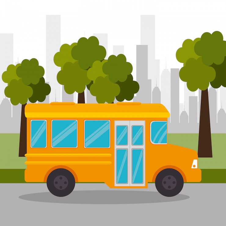 Free Vector bus school tree urban icon