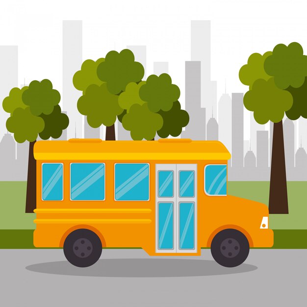버스 학교 나무 도시 아이콘