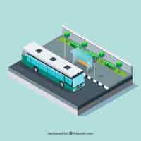 Free vector bus stop background with bus in isometric style