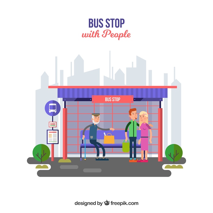 Free Vector bus stop and people with flat design