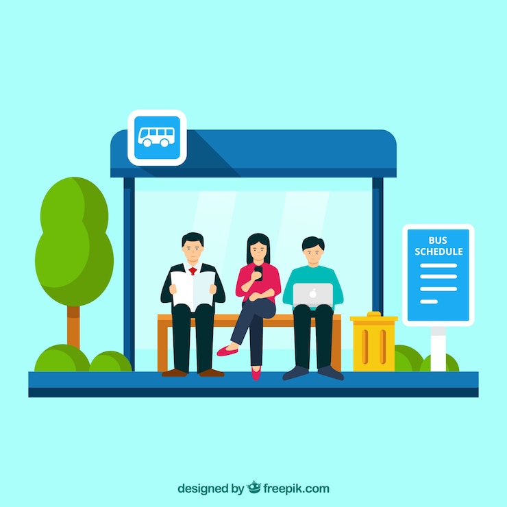 Free Vector bus stop and people with flat design