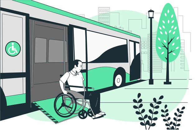 Bus wheelchair ramp concept illustration