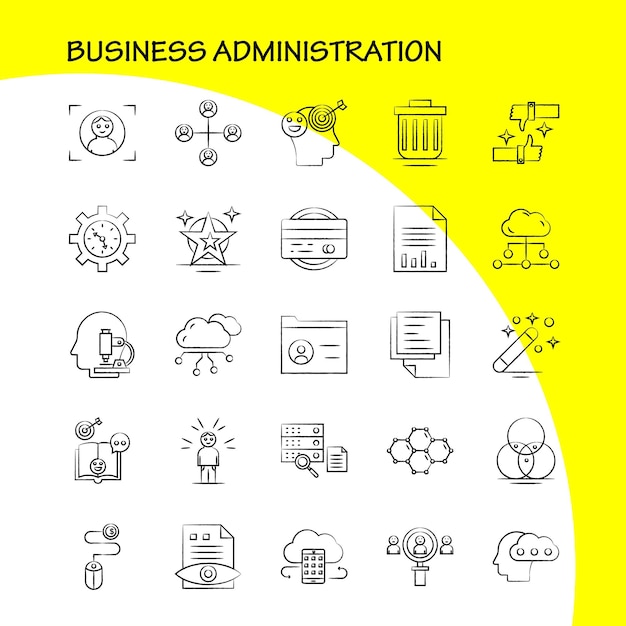 Vettore gratuito icone disegnate a mano di amministrazione aziendale impostate per infografica