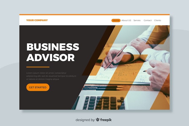 Free vector business adviser landing page with image