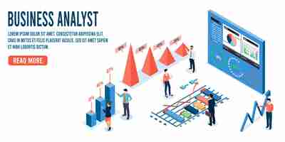 Free vector business analysis technology concept isometric vector illustration process working with big database on data center system for diagrams of sales management statistics and operational reports