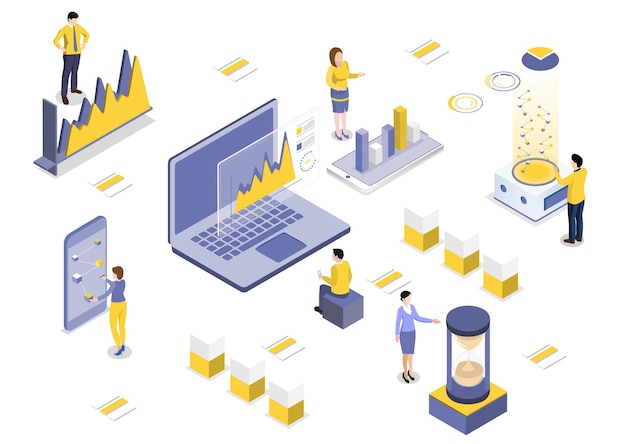 Free vector business analysis technology concept isometric vector illustration process working with big database