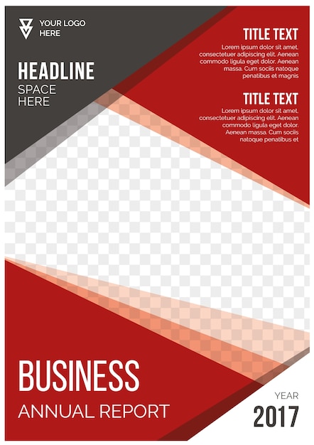 Business annual report with red shapes