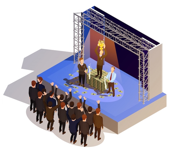 Business award winner podium isometric isometric image