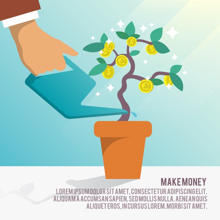 Free Vector business background with tree and coins