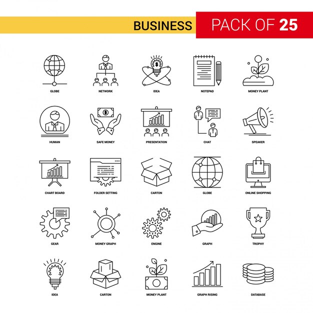 Business Black Line Icon - 25 Business Outline Icon Set