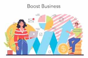 Free vector business boost concept company and personal career success busines development and profit increase due to sales boost isolated flat vector illustration