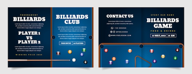 Шаблон бизнес-брошюры для бильярдного клуба и игры в пул