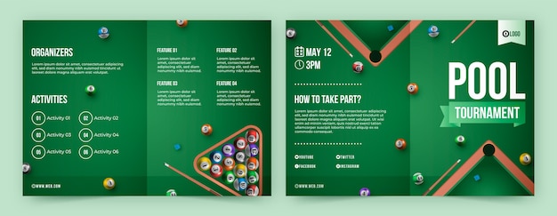 Free vector business brochure template for billiards club and pool game