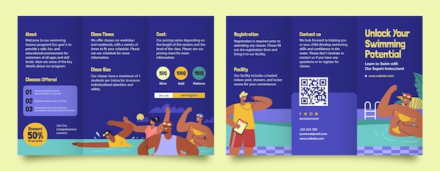 Business brochure template for swimming lessons and learning