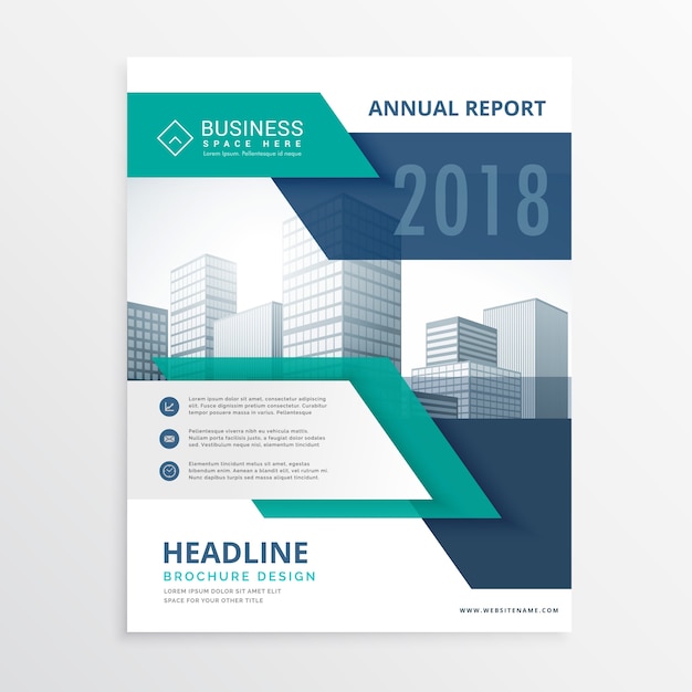 Business brochure with blue tones and geometric shapes