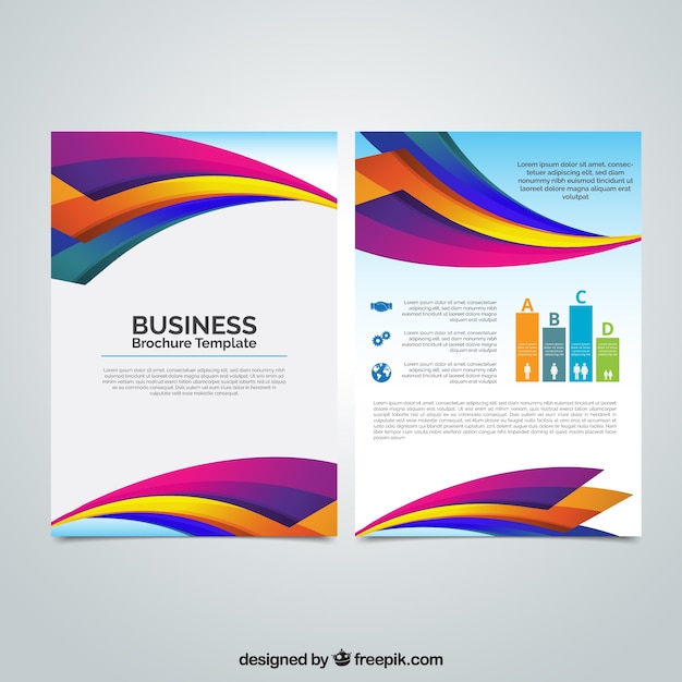 Free vector business brochure with colored wavy forms