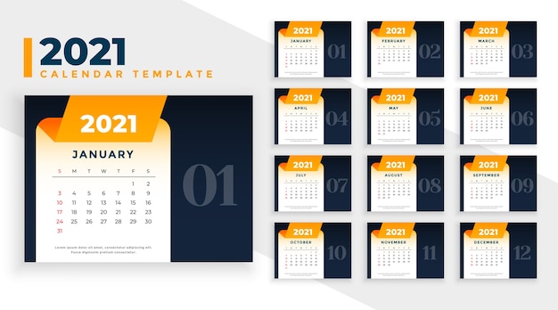 無料ベクター 2021年の新年のビジネスカレンダーデザインテンプレート